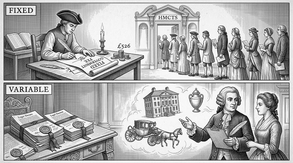 Engraving: fixed government fee versus variable professional fees